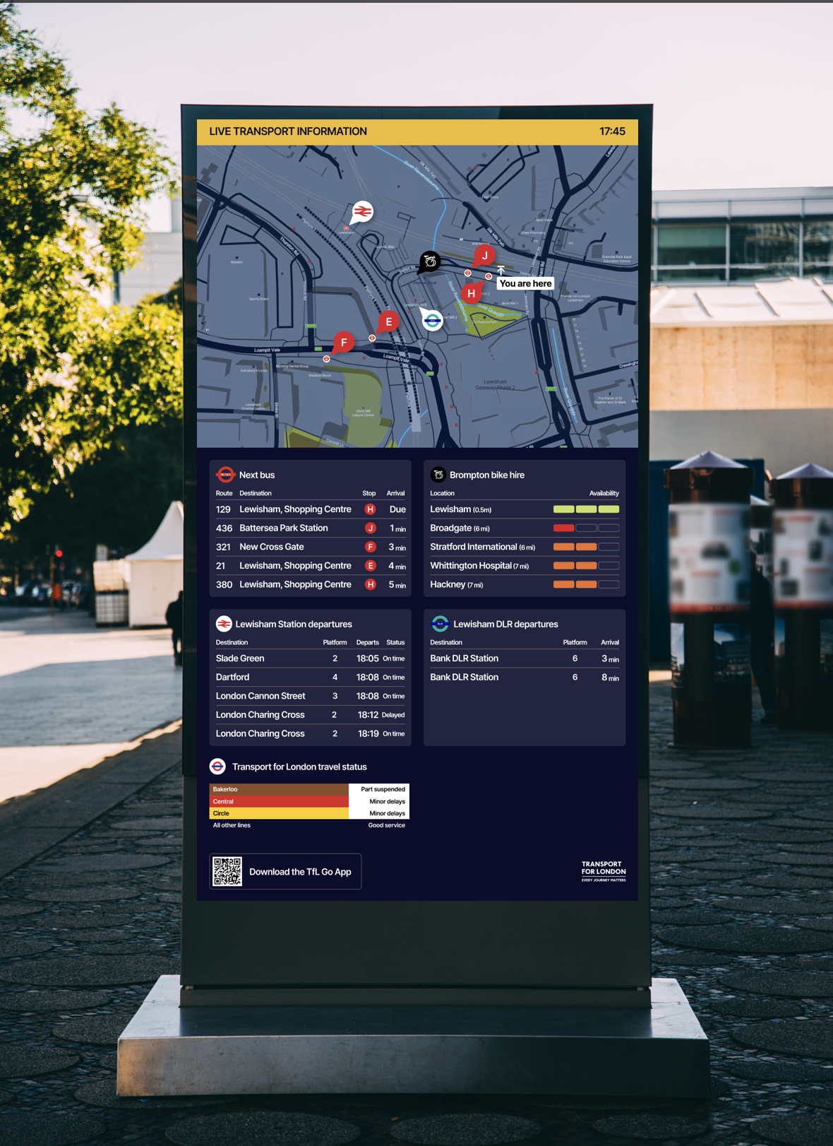 A PassageWay mobility hub RTPI digital sign