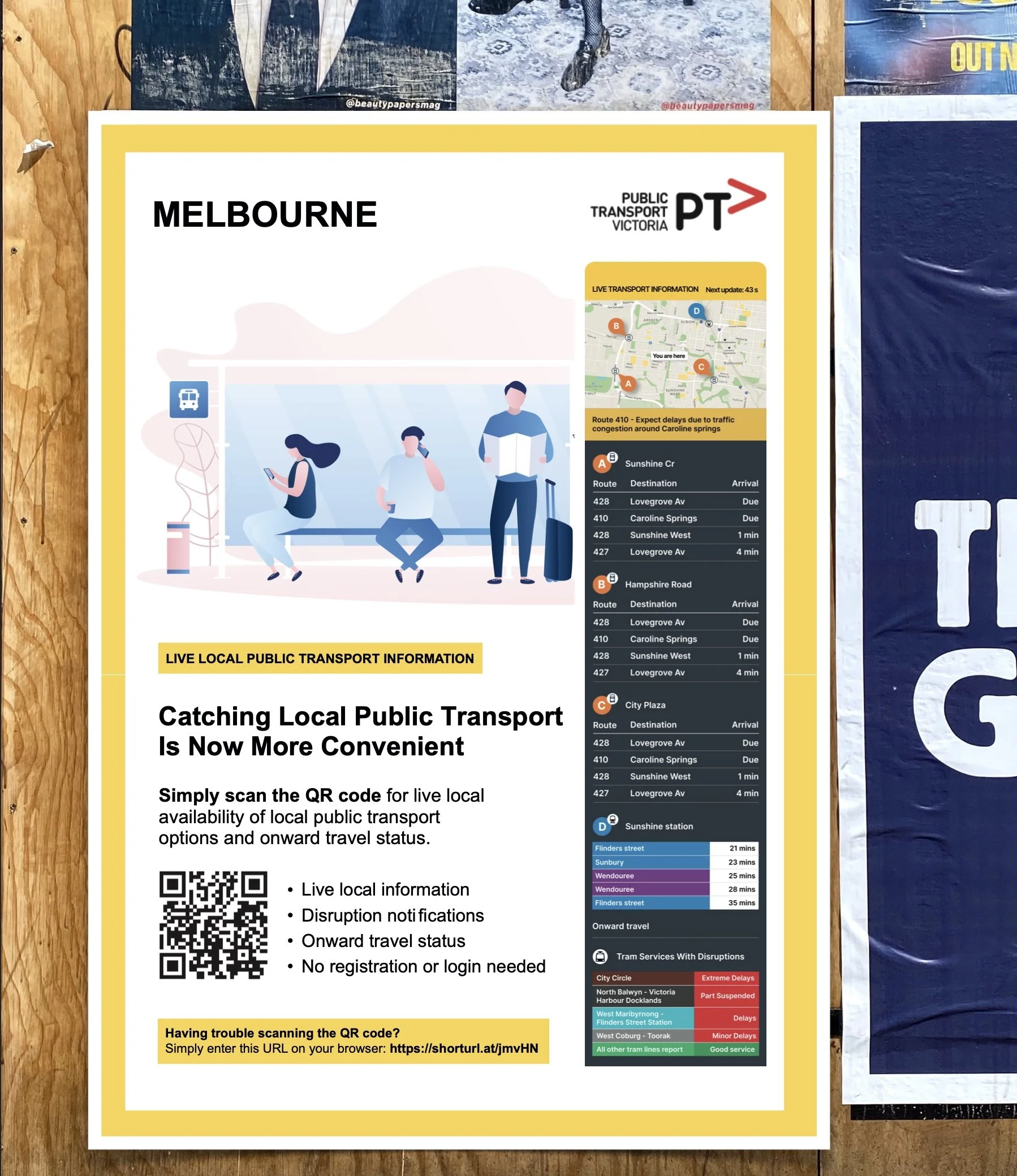 Example PassageWay poster for Transport for Victoria (Melbourne) promoting personal RTPI digital signs