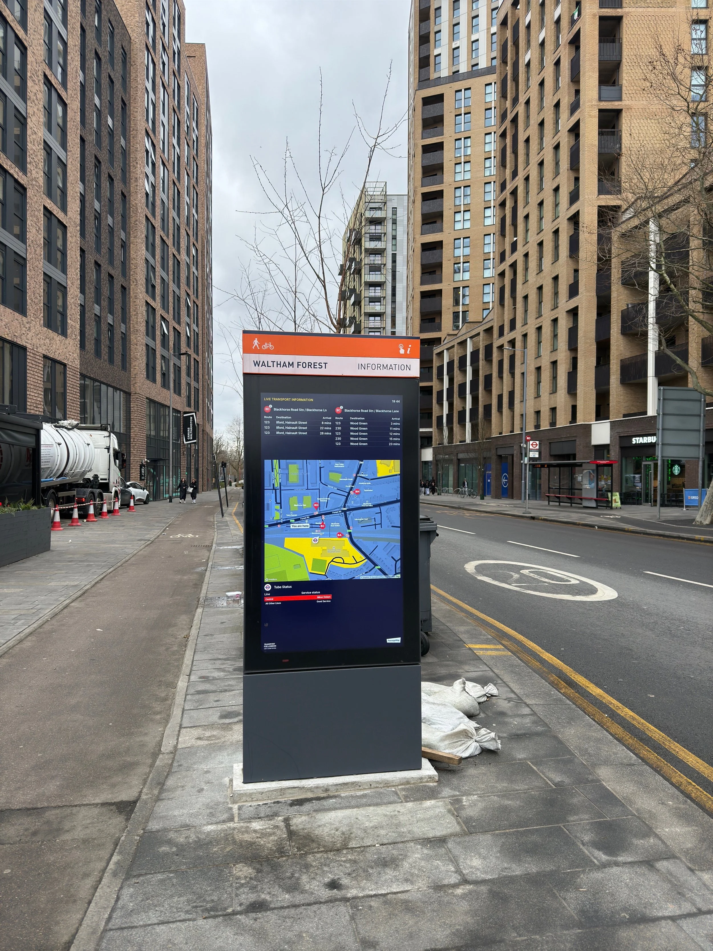 A PassageWay multi-modal digital sign on display at a high street digital totem in London