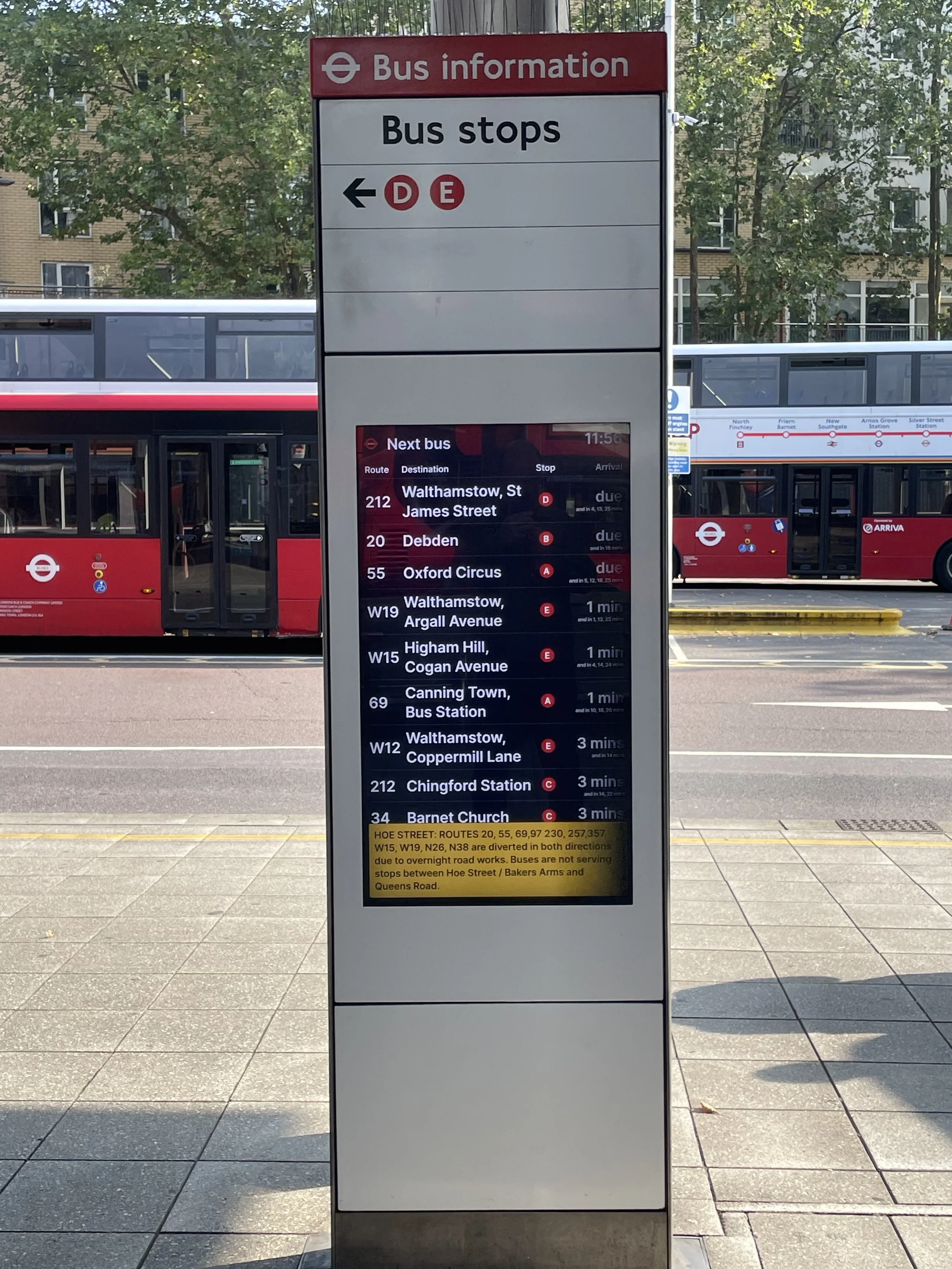 PassageWay RTPI Digital sign for bus stations for Transport for London
