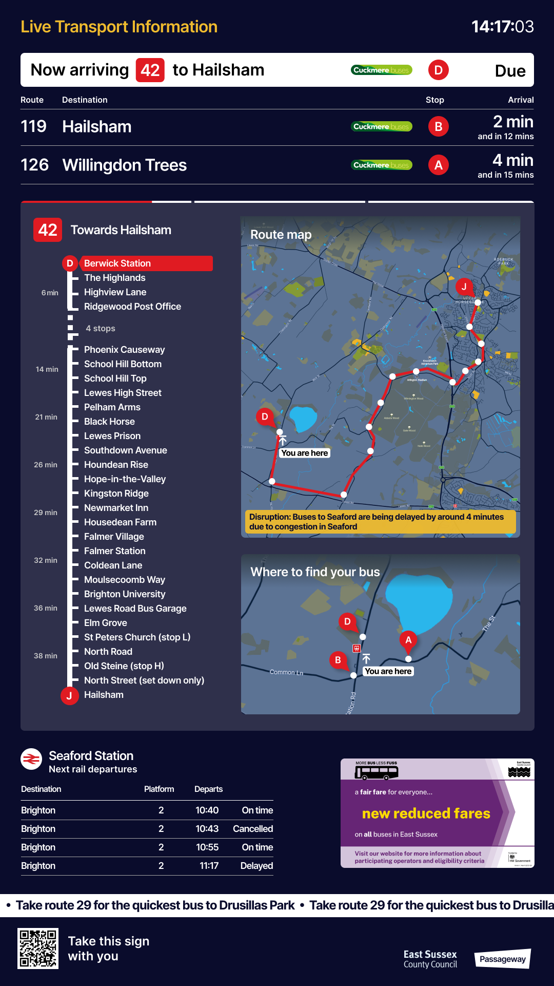 Concept for a rural RTPI digital sign - showing live public transport for a village or small town