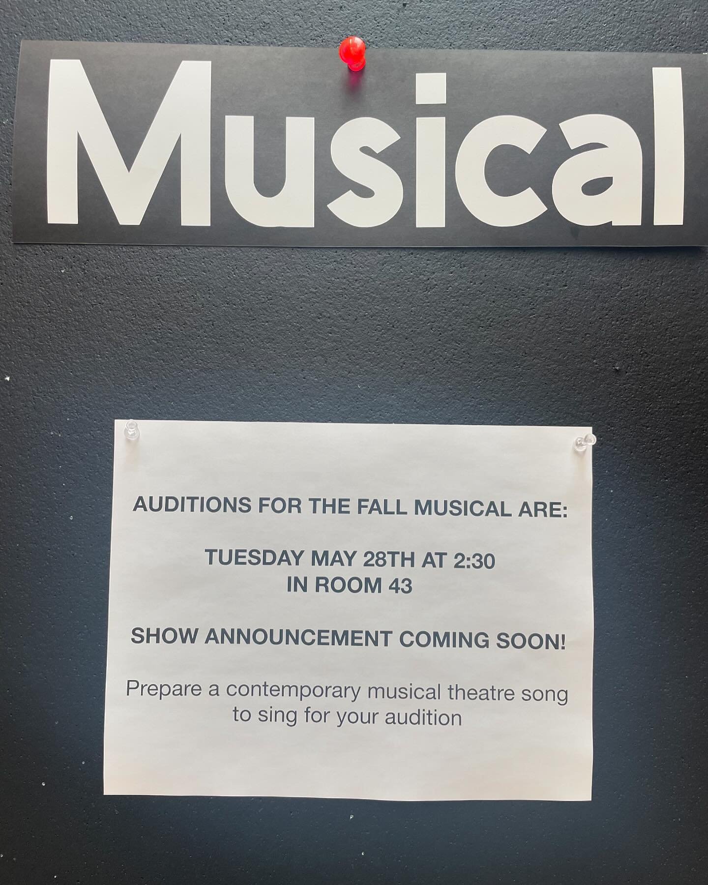 The wait is over! Fall Musical auditions are Tuesday May 28th. Make sure to prepare a contemporary musical theatre audition song! Musical announcement coming soon&hellip;