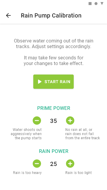 Rain pump calibration screenshot