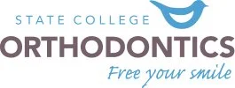 Logo for State College Orthodontics with a smiley face icon and the tagline 'Free your smile'.