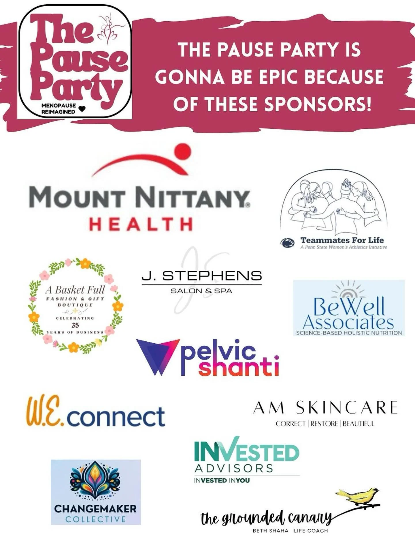 ✨ With Gratitude ✨

We are so thankful for our Pause Party sponsors who make gatherings like this possible. Because of their support, we&rsquo;ll come together this Tuesday for an evening of connection, conversation, and community - Reimagining Menop