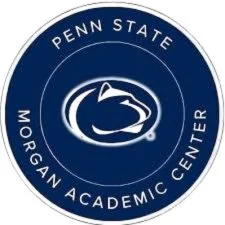 Penn State Morgan Academic Center logo with a stylized lion's head in the center