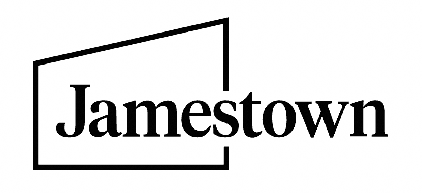 Logo with the word 'Jamestown' inside a stylized black rectangular border.