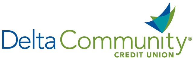 Delta Community Credit Union logo with blue and green check mark design