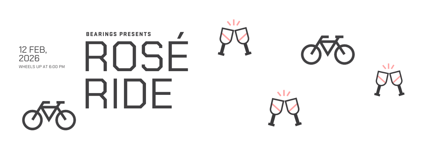 Event invitation for the Rose Ride on February 12, 2026, with a start time of 6:00 PM, featuring bicycle and wine glass icons, and lines of text indicating the date, time, and event details.