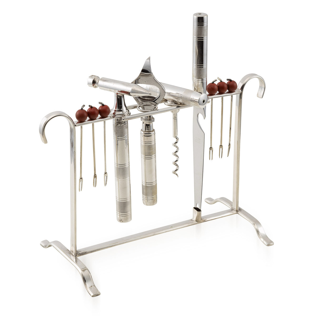 20thC Silver Plated Barware Implements On Stand, Sheffield c.1930