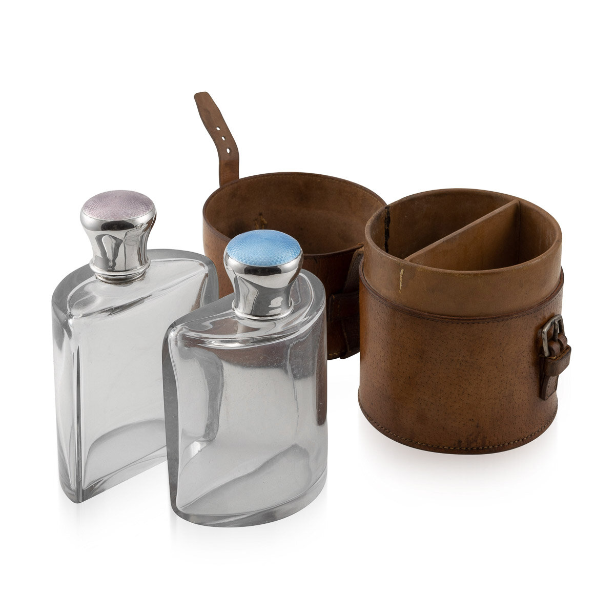 20thC Art Deco Solid Silver His & Hers Perfume Bottles c.1920