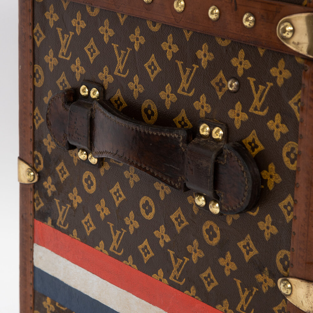 Superb 1920s Monogram Louis Vuitton Steamer trunk with Belt