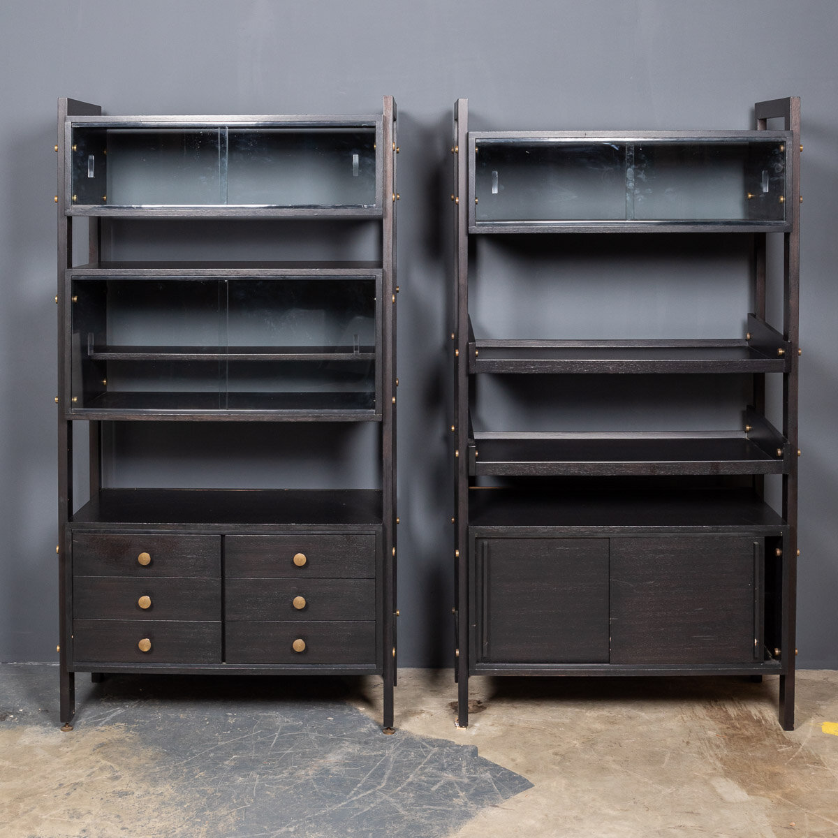 20thC Italian Ebonised Entageres With Open Back &amp; Storage c.1970