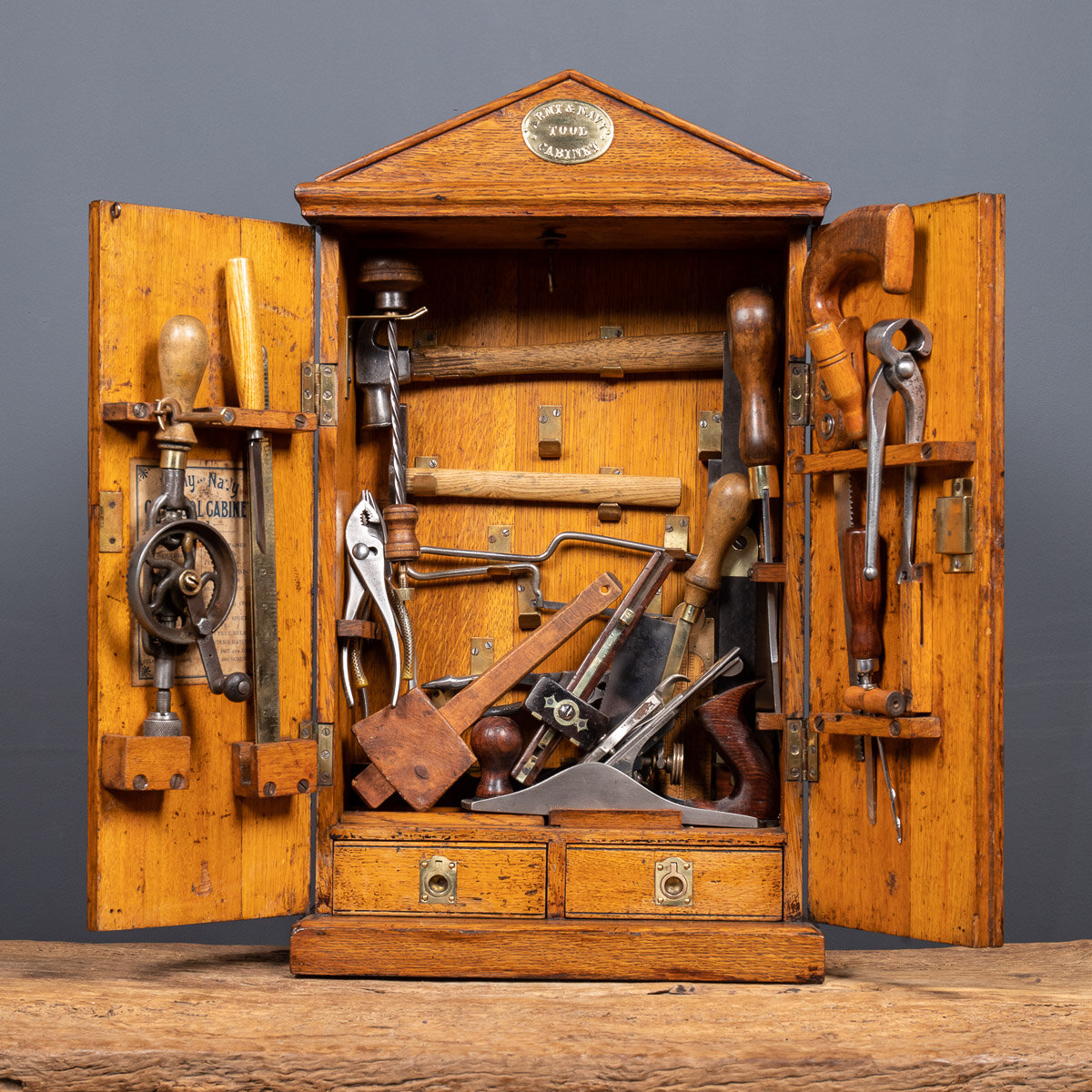 20thC English Oak Navy & Army Tool Cabinet c.1910