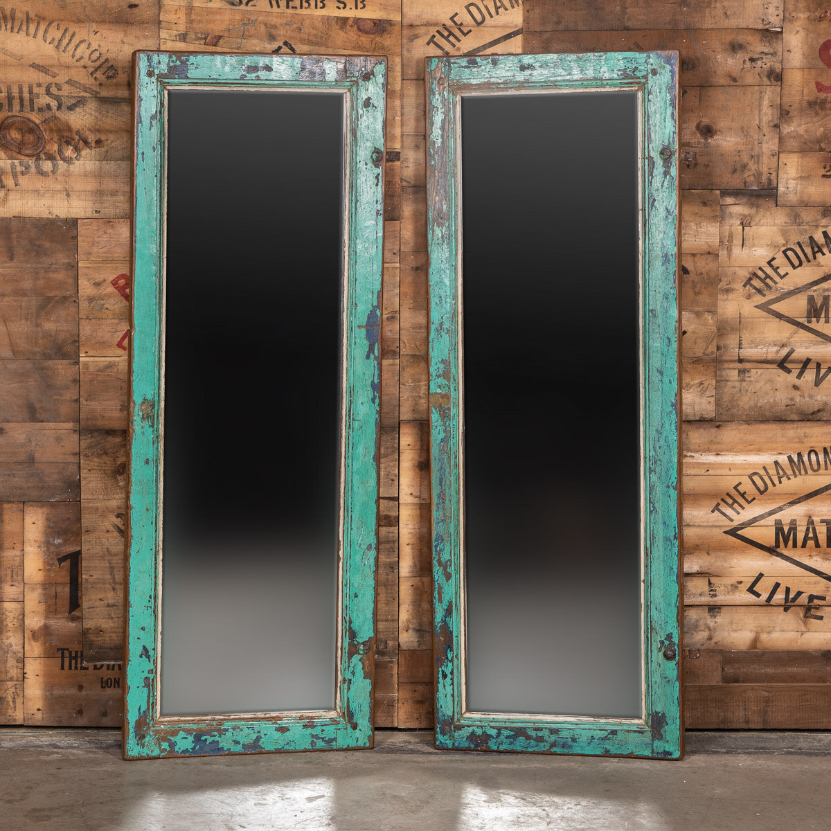 20thC Dutch Pair Of Window Shutters Converted To Mirrors c.1900