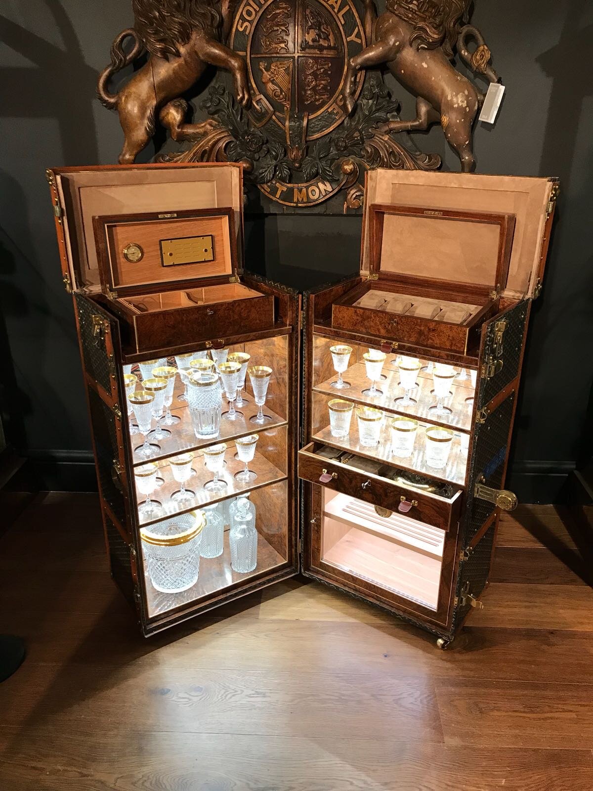 Louis vuitton fit out trunk conversation cocktail & sprit bar with cigar and watch box.jpg