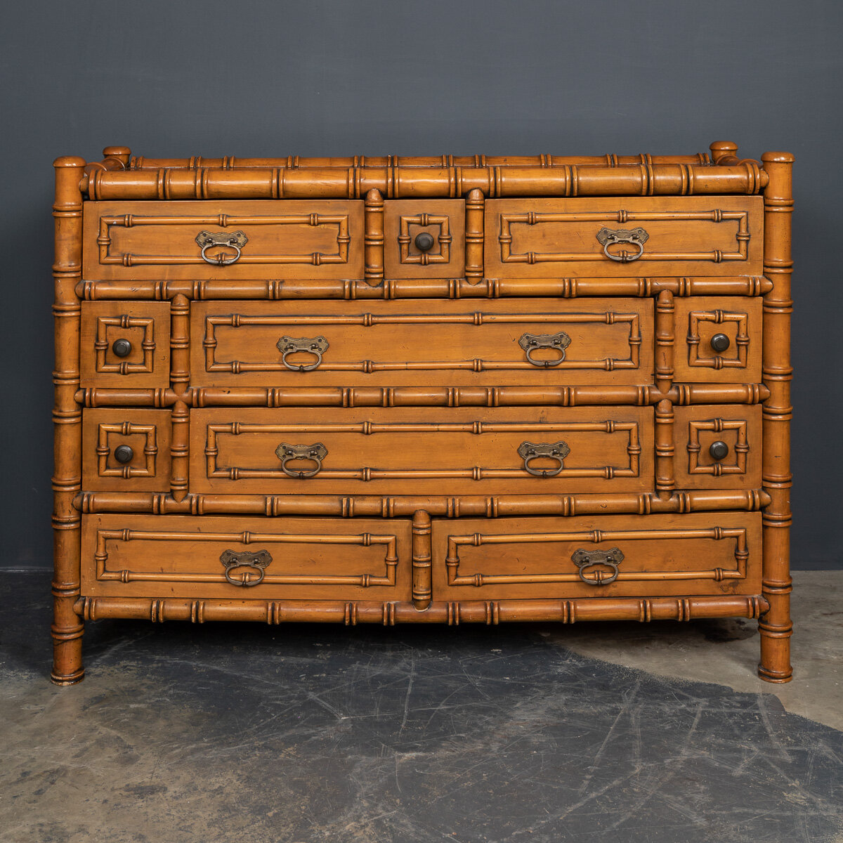 20thC French Faux Bamboo Rattan Chest Of Drawers c.1970