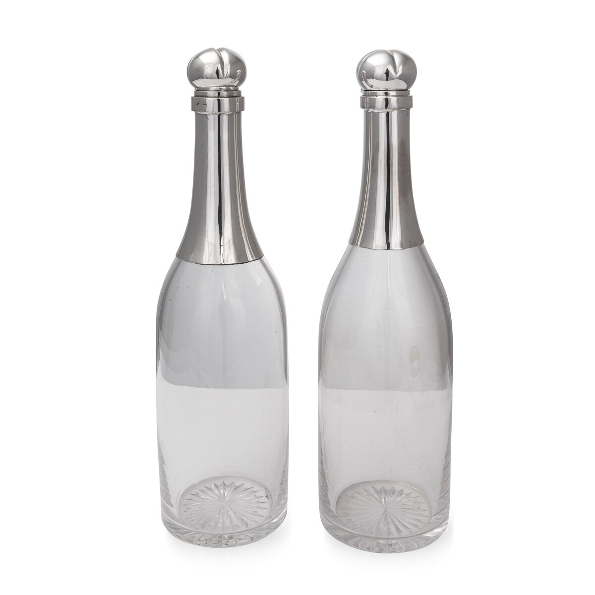 19thC Victorian Solid Silver & Glass "Champagne Bottle" Decanters c.1890