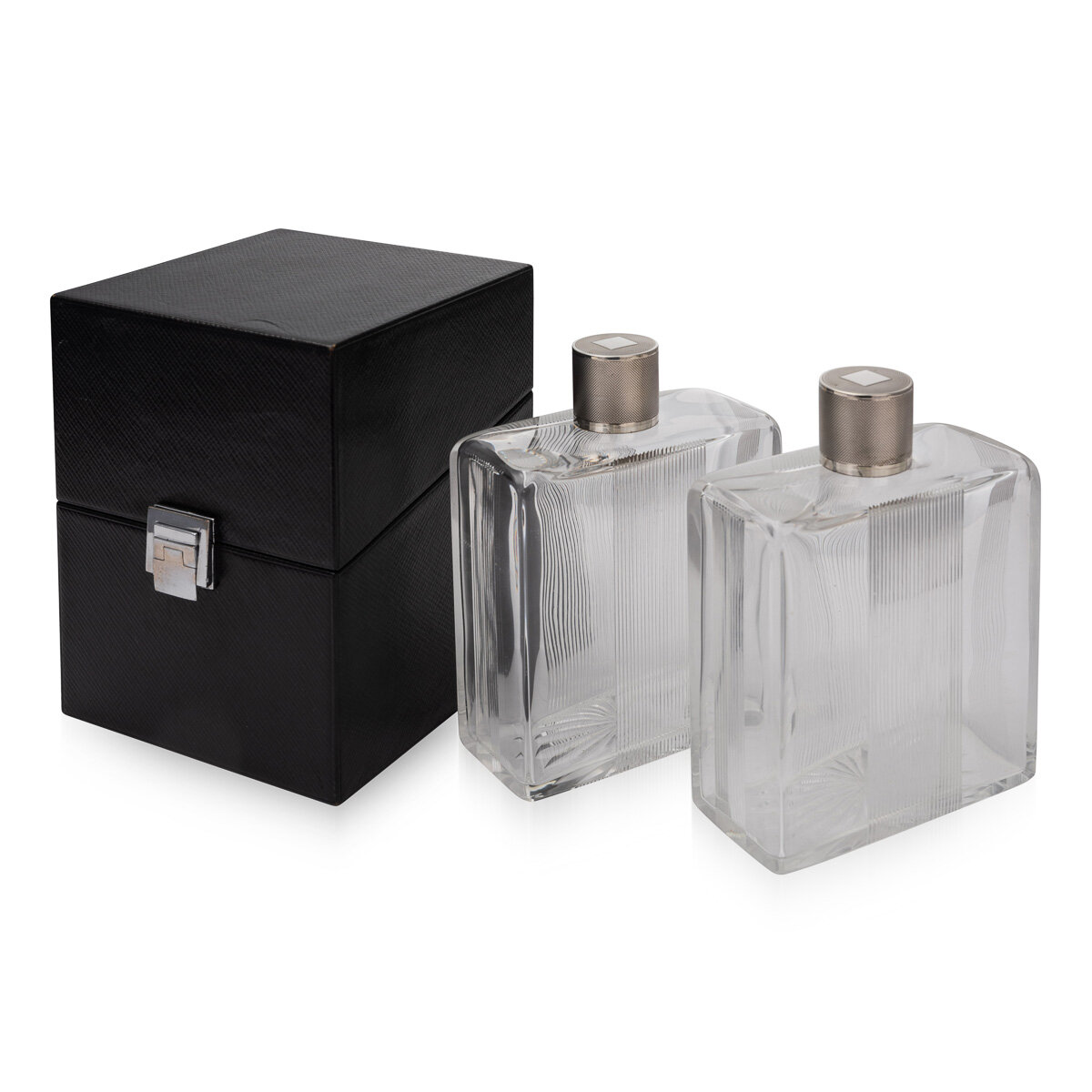 20thC Dunhill Solid Silver Cased Perfume Bottles, Paris c.1940