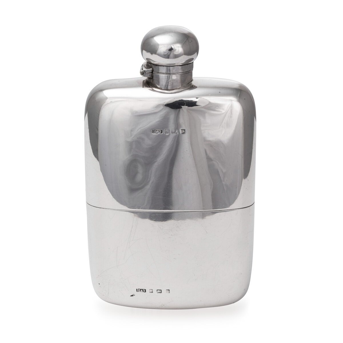 20thC Edwardian Solid Silver Hip Flask c.1905