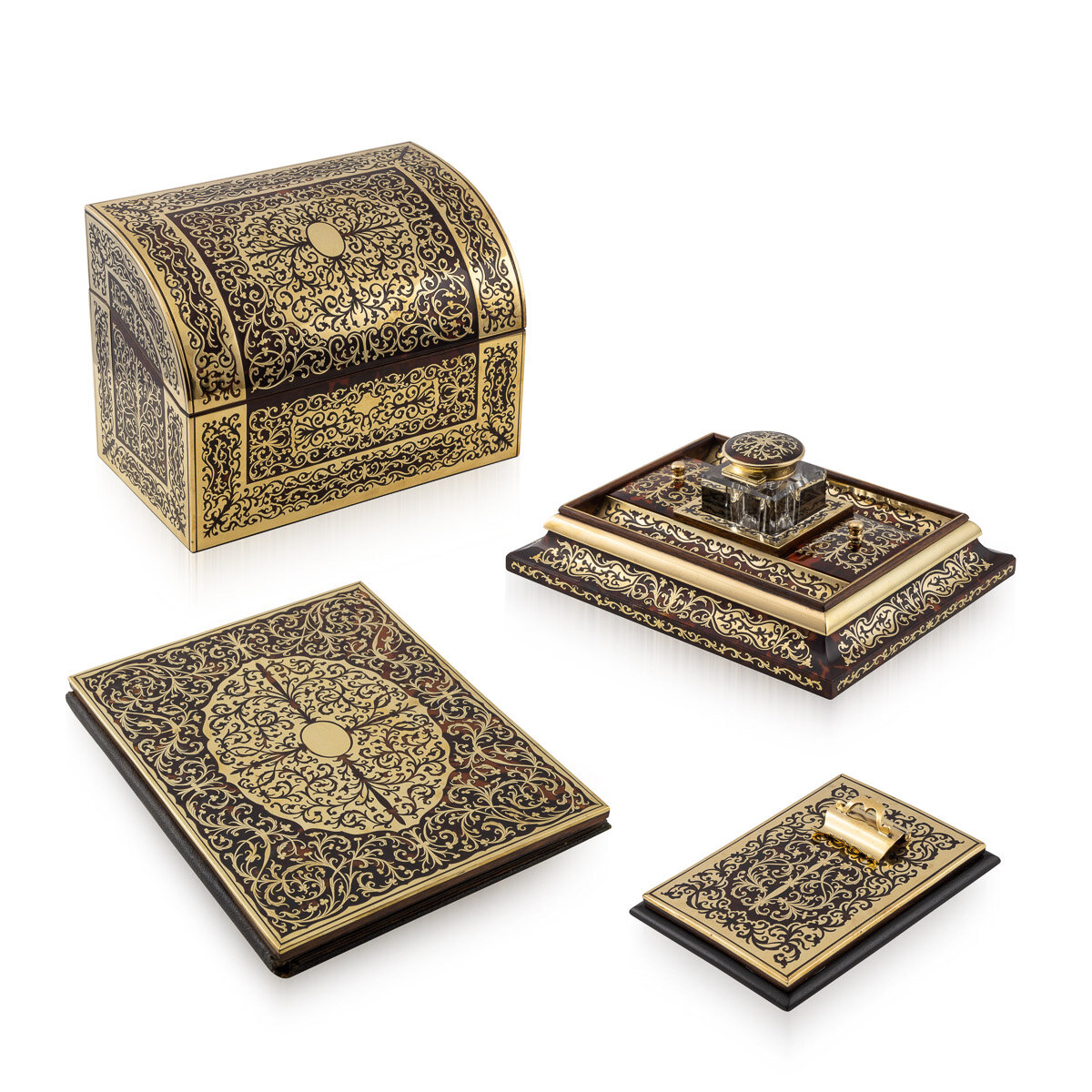 19th Century French Tortoiseshell & Brass Boulle Desk Set c.1890