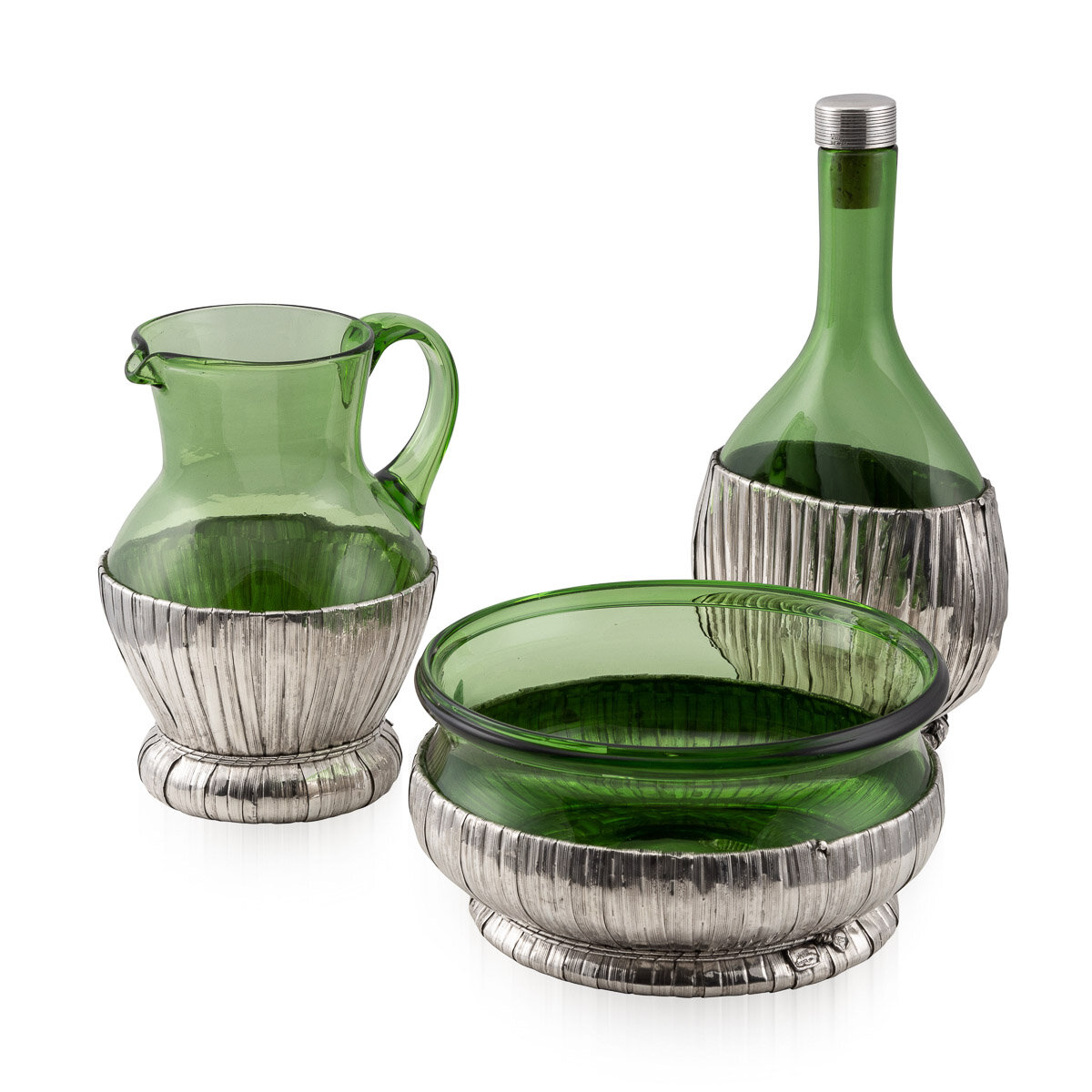 20th Century Italian Solid Silver & Glass Wine Table Set c.1960