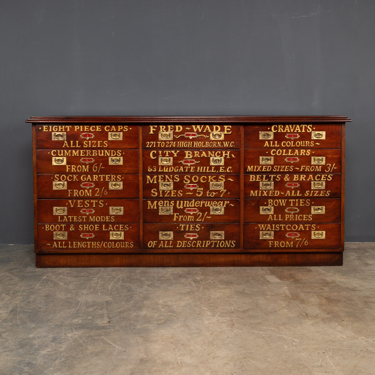 20th Century English Mahogany Fifteen Drawers Haberdashery c.1900