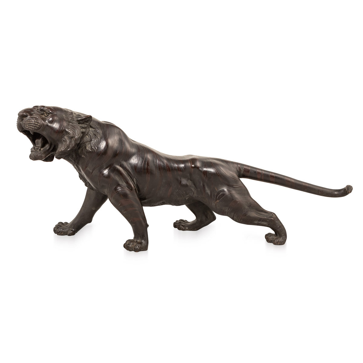 19th Century Japanese Patinated Bronze Model Of A Tiger, Morimitsu c.1890