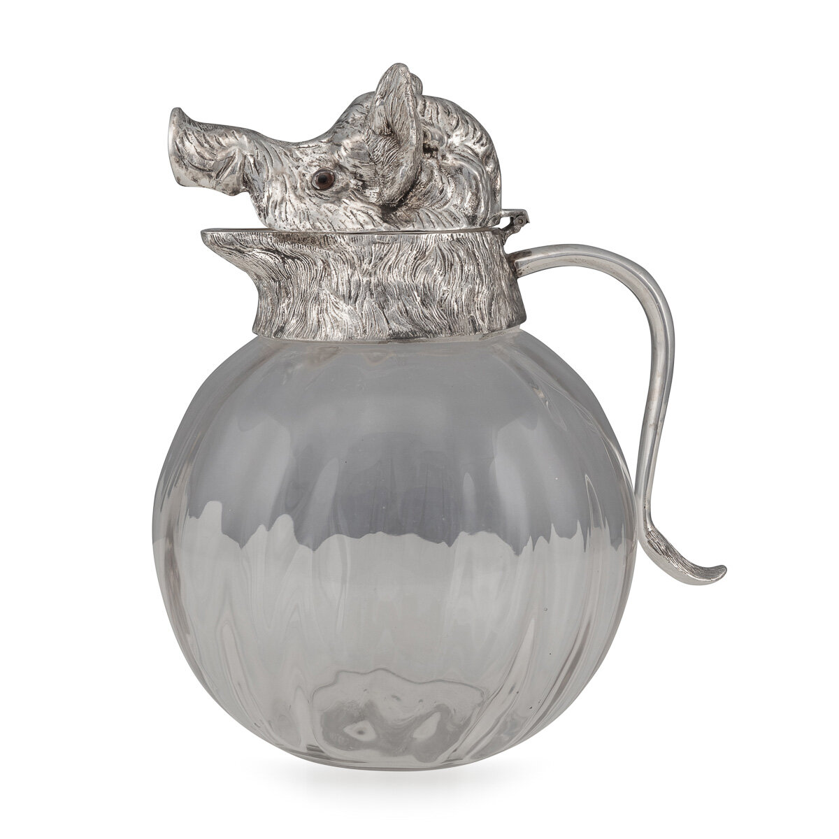 20thC Silver Plated & Glass Boars Head Shaped Jug c.1960