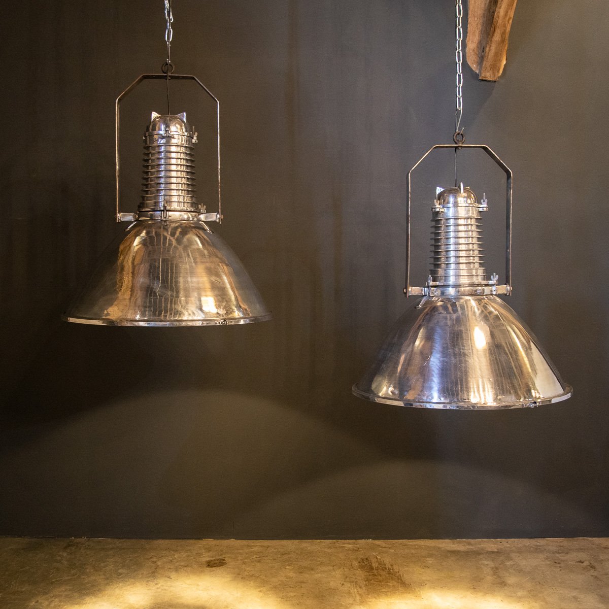 20thC Pair Of Large Polished Metal Spotlights c.1950