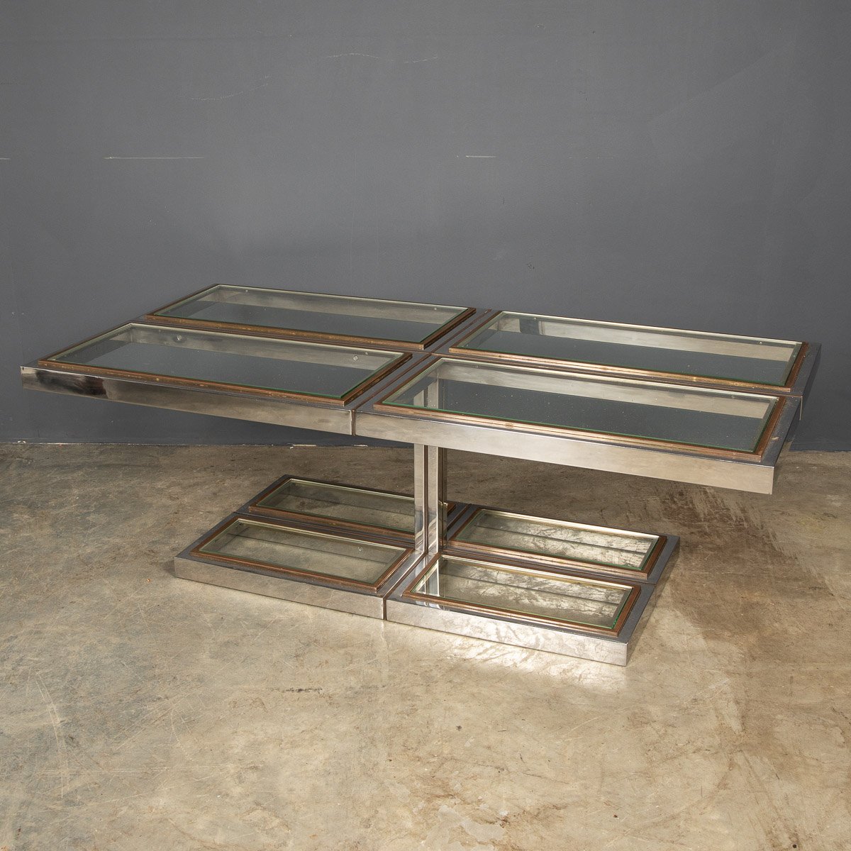 20thC Italian Chrome, Brass &amp; Glass Coffee Table c.1970
