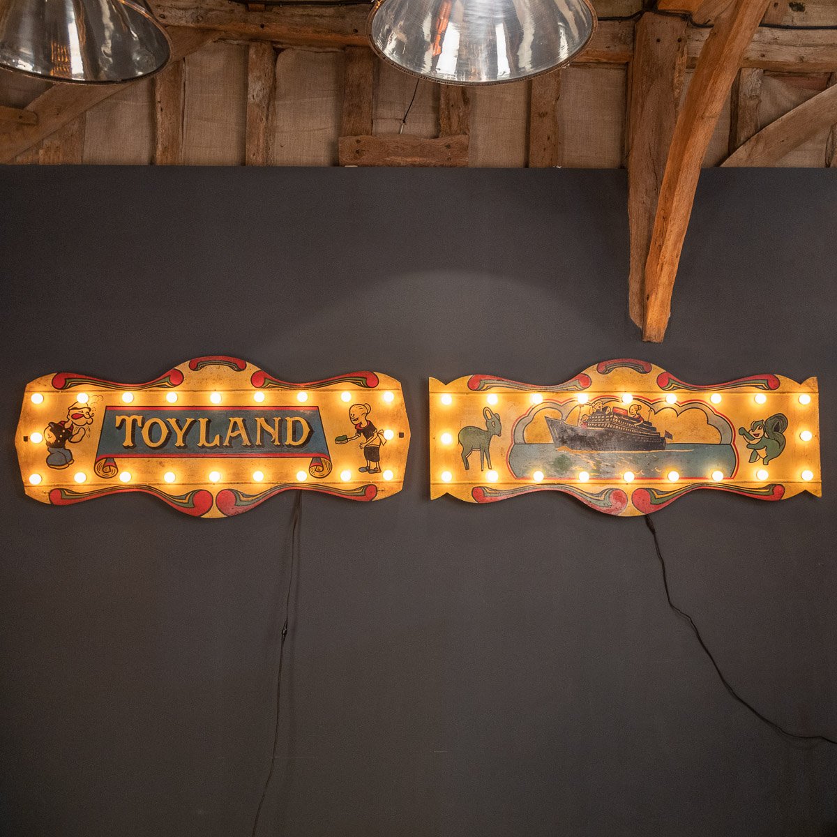 20thC Pair Of Illuminating Fairground Signs c.1930