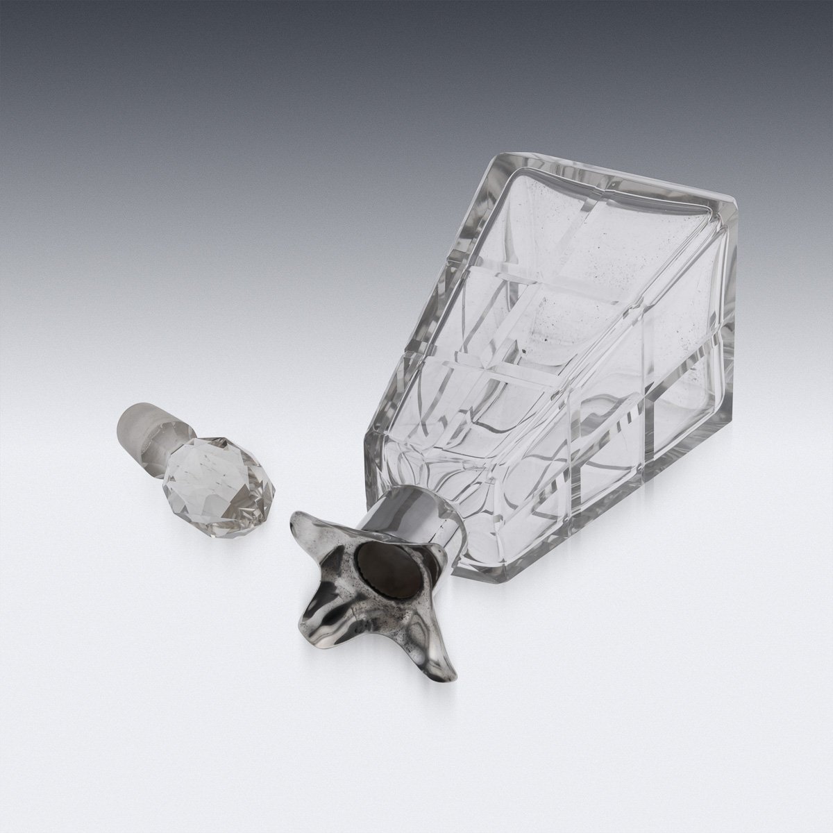 PUSHKINS.COM - D11719 - ANTIQUE 20thC ENGLISH SOLID SILVER & CUT GLASS DECANTER BY ASPREY, LONDON c.1911 - 21.jpg