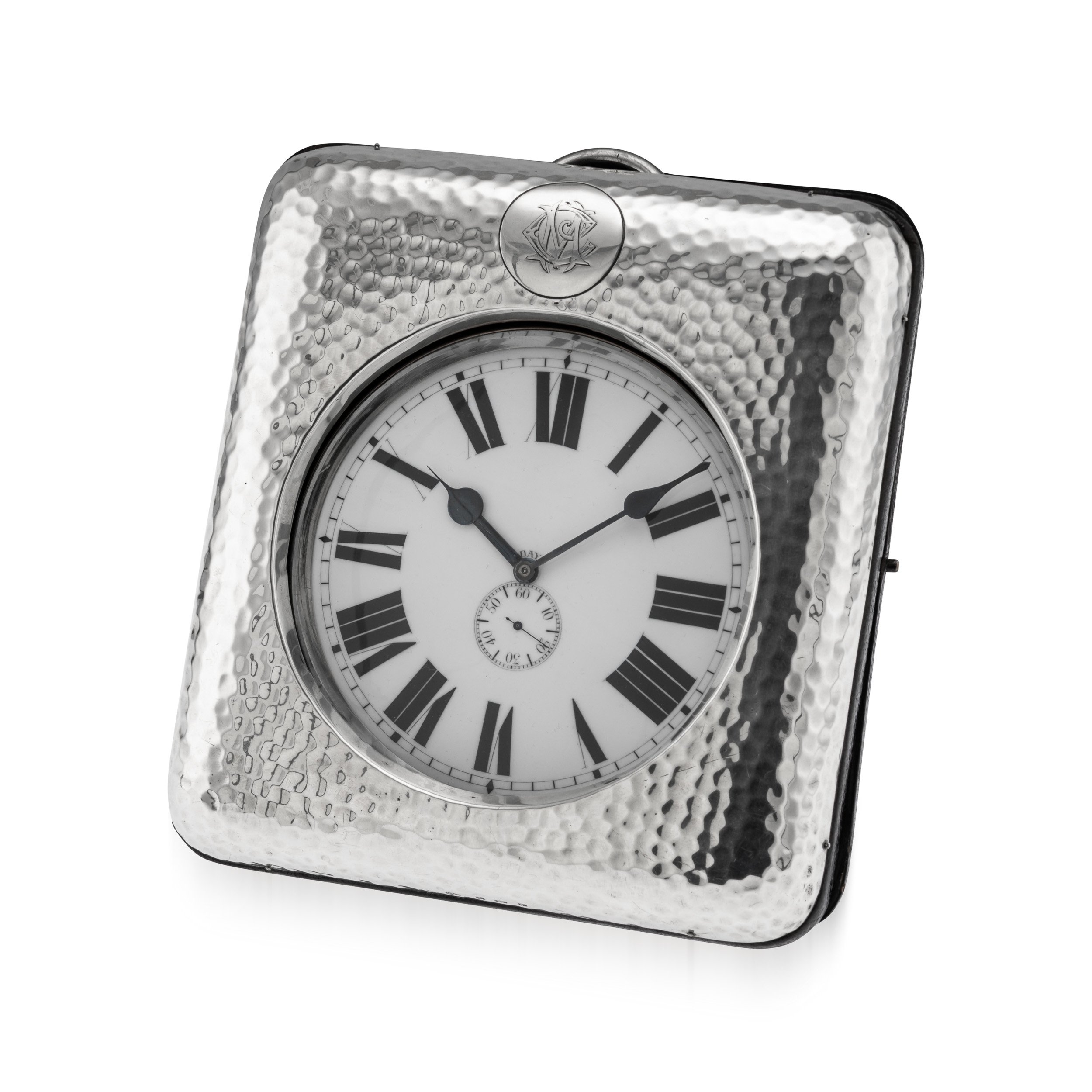 PUSHKINS.COM - D11673 - ANTIQUE 20thC ENGLISH SOLID SILVER MOUNTED DESK CLOCK, BIRMINGHAM c.1904 - 12.jpg