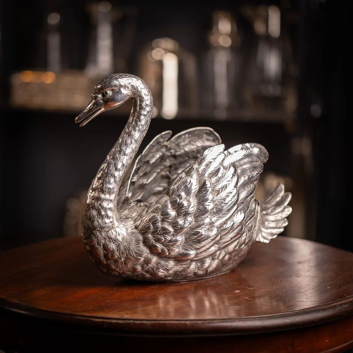 ANTIQUE 20thC GERMAN SOLID SILVER SWAN JARDINIÈRE c.1910