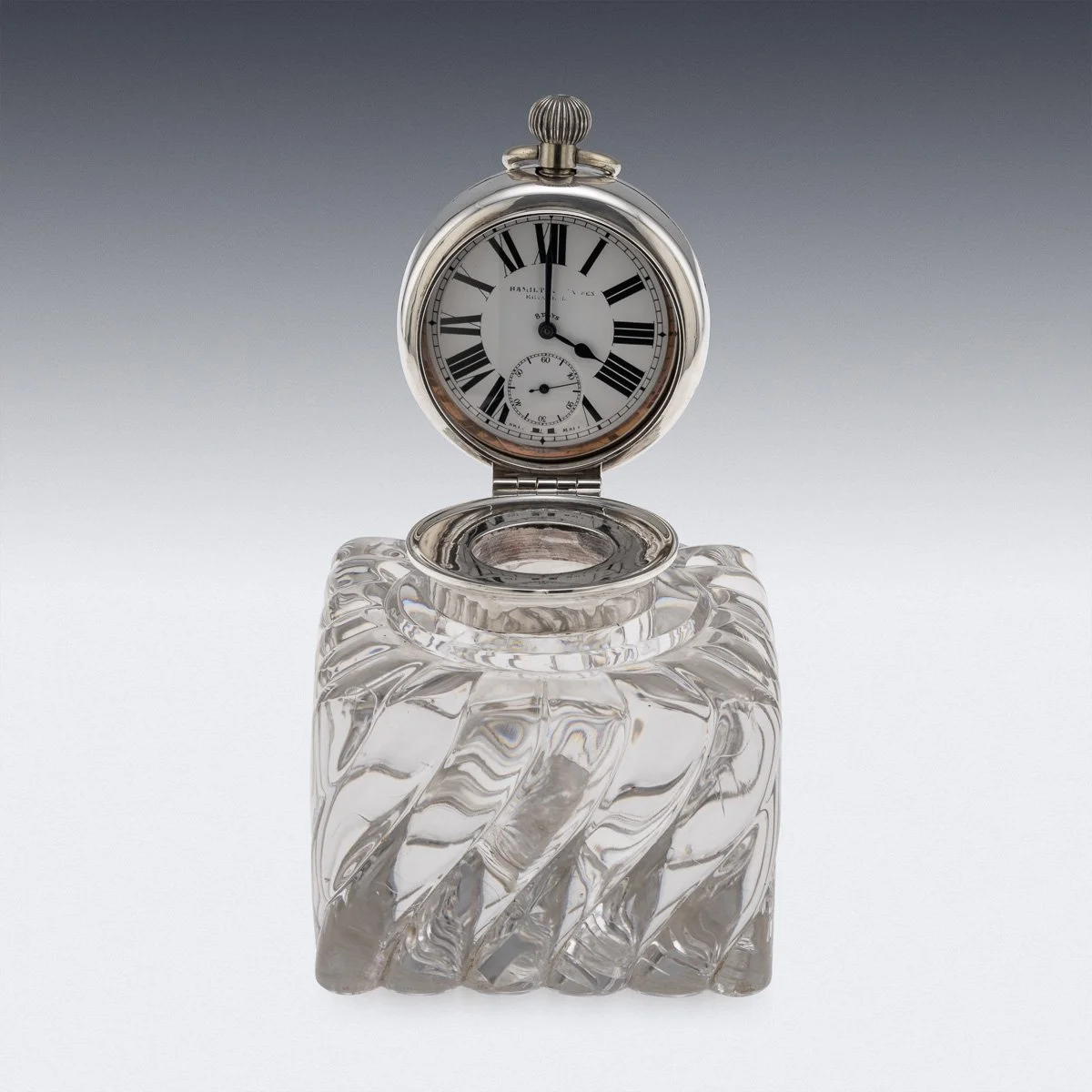 PUSHKINS.COM - D11667 - ANTIQUE 20thC SCOTTISH SOLID SILVER CLOCK & INKWELL BY HAMILTON & INCHES c.1903 - 15.jpg
