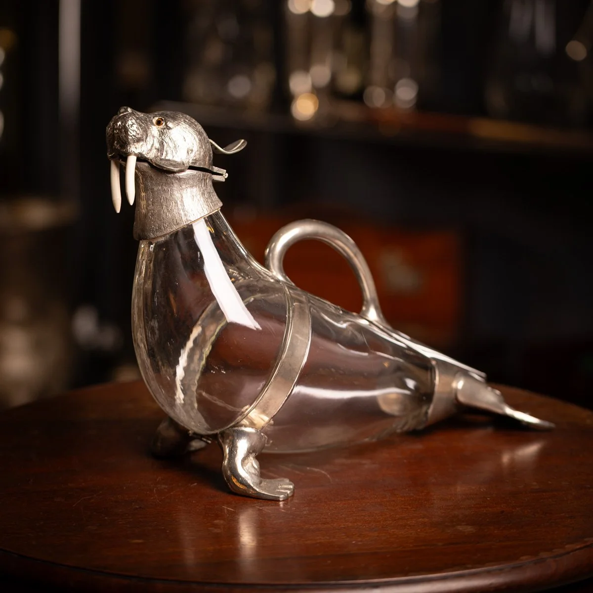 VINTAGE 20thC NOVELTY NICKEL PLATED WALRUS CLARET JUG c.1960