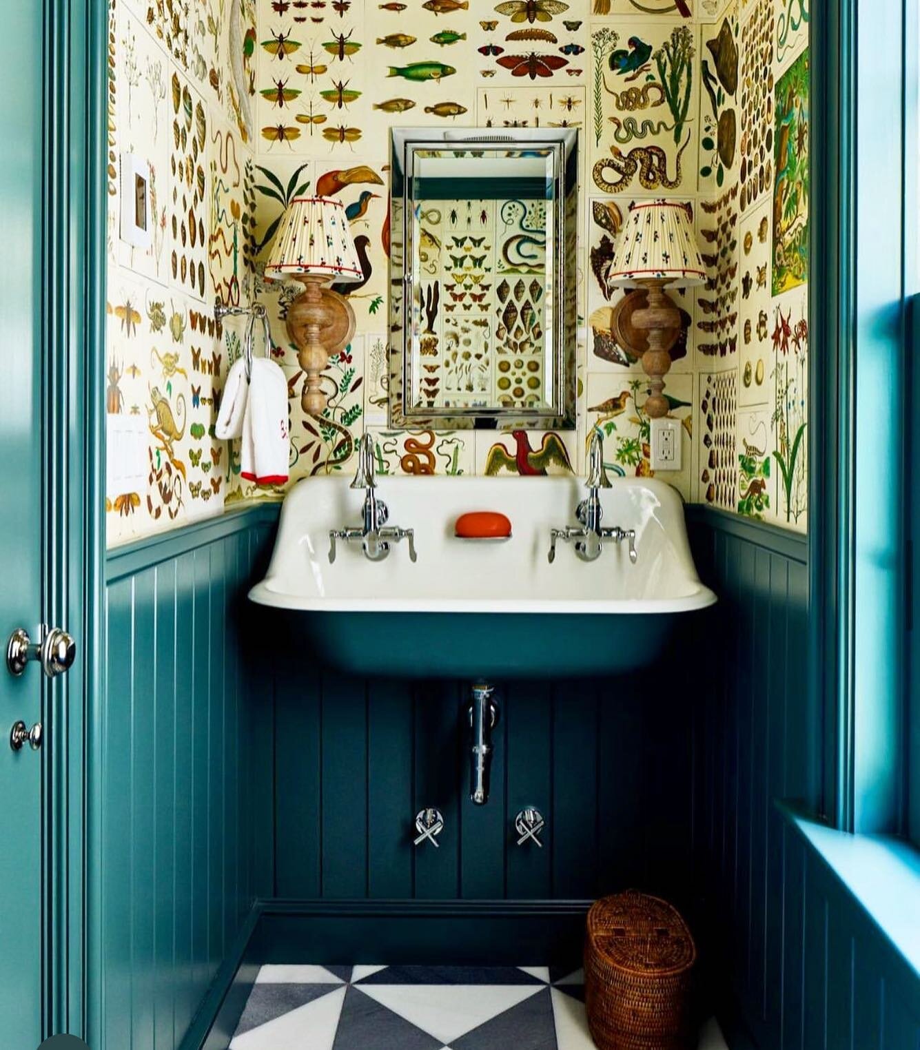 My client and I had so much fun pulling pages from a favorite coffee table book to bring this powder room to life. 📸 @readmckendree  #henryandcodesign #powderroom #neverafraidofalittlediy #cabinetofnaturalcuriosities