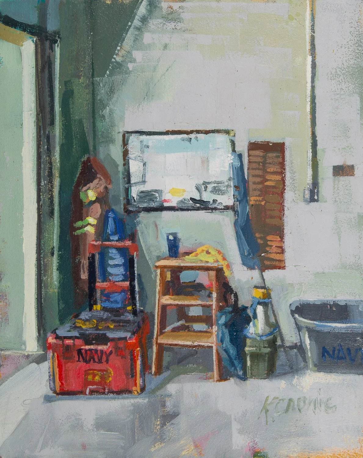 Crew Team Things, 8"x10", oil on cradled panel