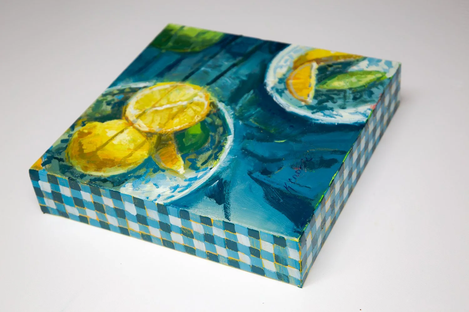 gingham lemons 1 detail_oil on wrapped canvas_12x12x2.5__Kristin Cronic_$500.jpg
