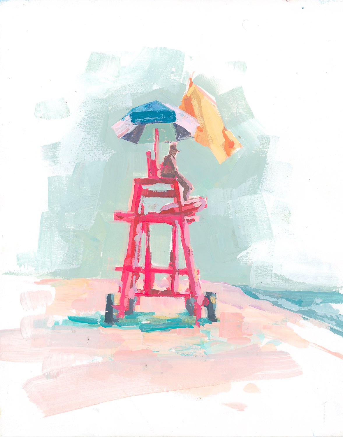 lifeguard chair in pink 8x10 gouache on board .jpg