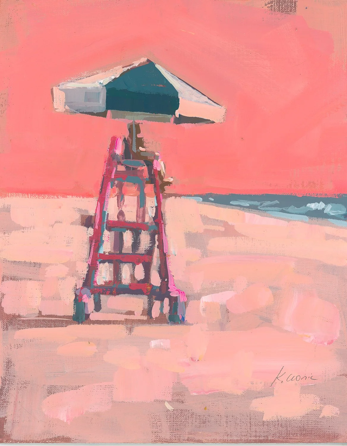 lifeguard chair in grapefruit 8x10 gouache on board .jpg