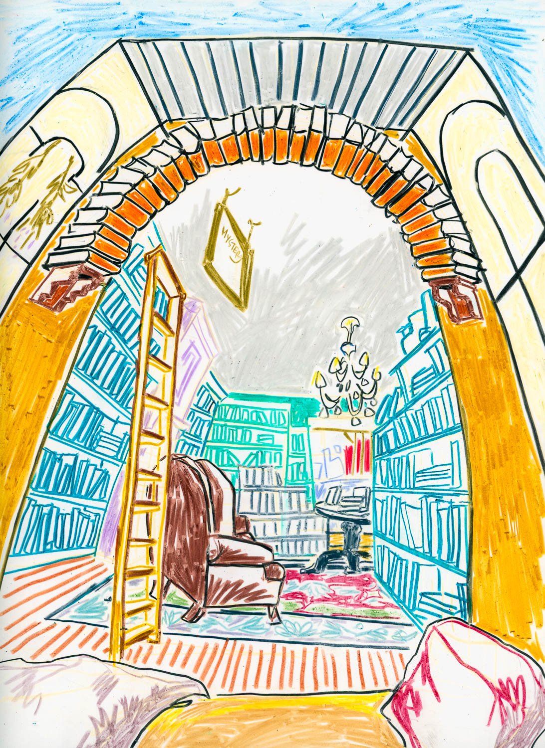 under the book arch
colored pencil on yupo paper 
12"x9" | 2025
