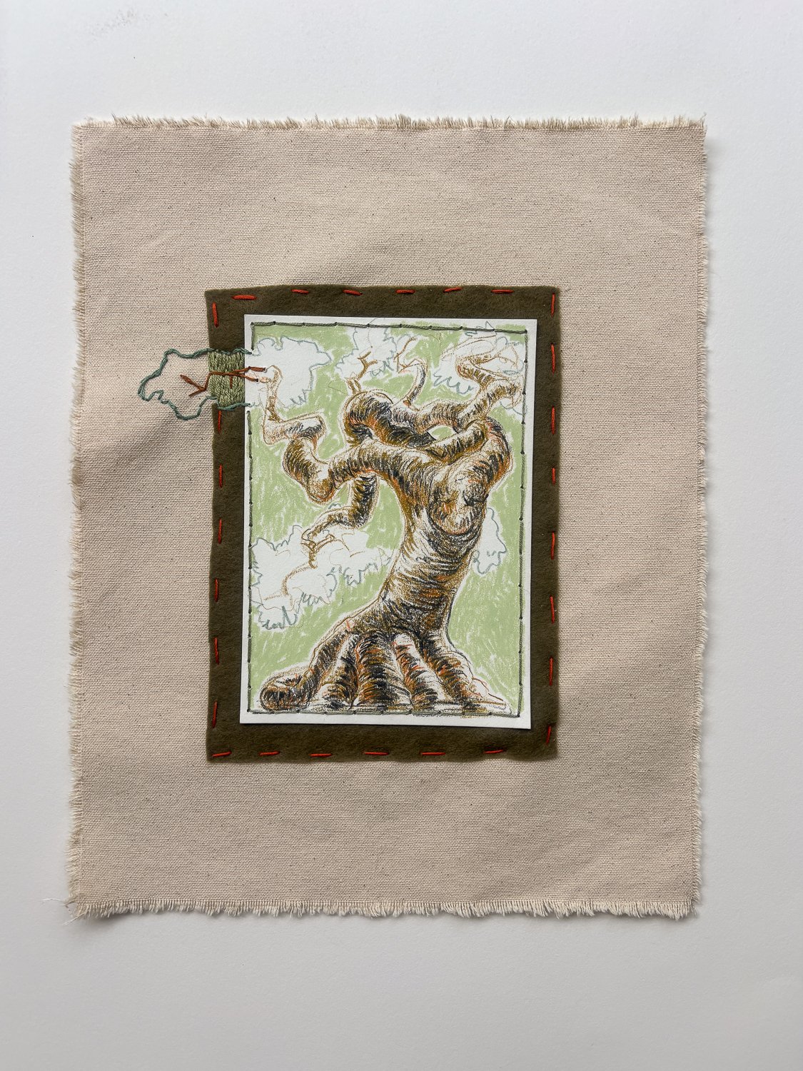 i'll take out the trash 
11"x14"
colored pencil, thread, and felt on canvas and paper
2026