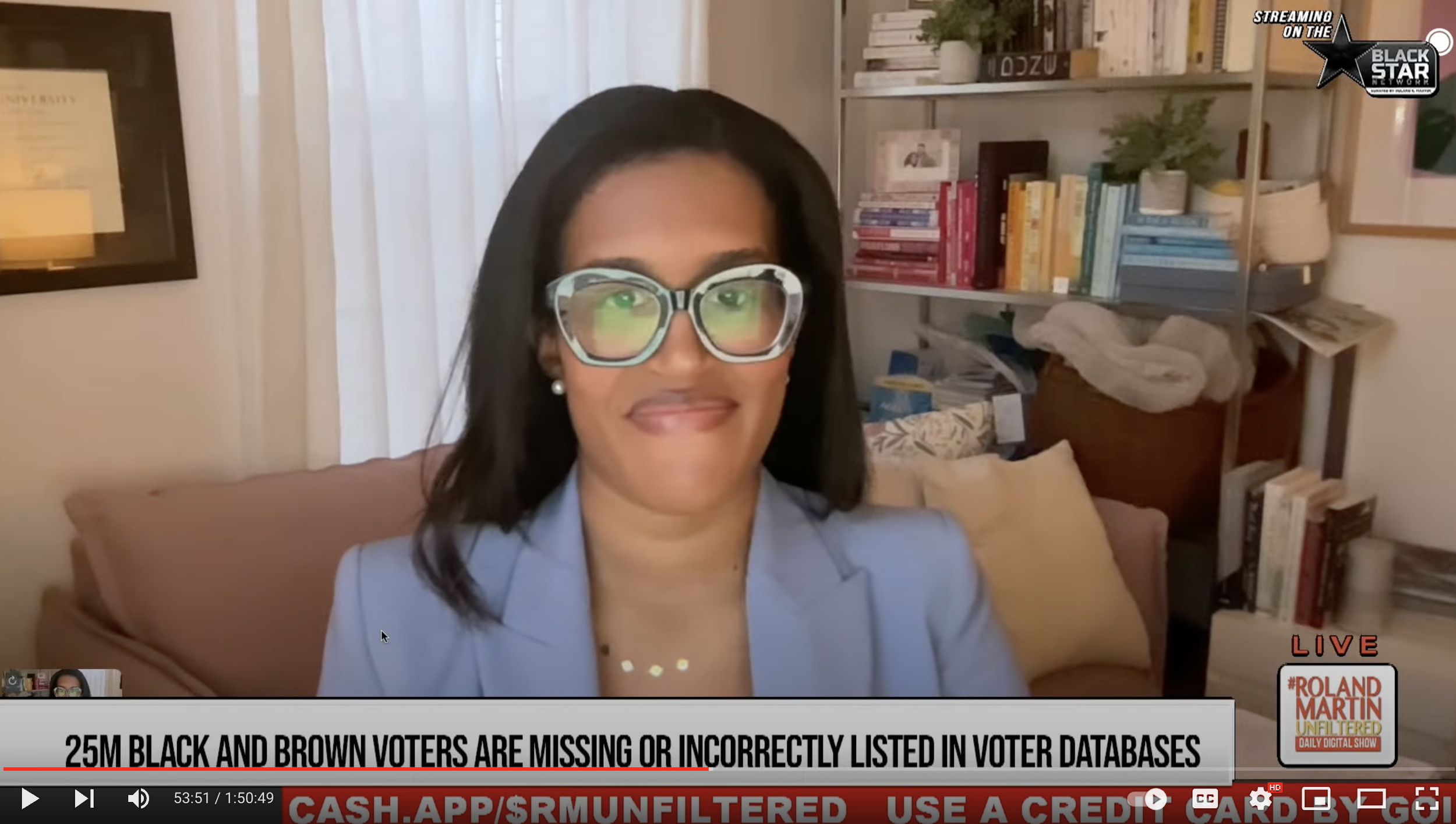 Miriam joined Roland Martin live in 2024 to discuss the invisibilization of Black and brown voters within voter file systems.