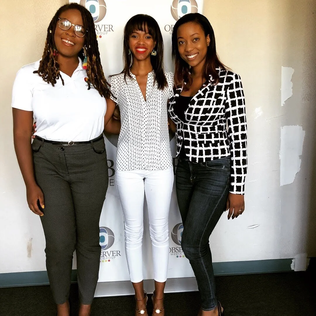 Intersect's co-founders Nneka Nicholas and Sarah-Anne Gresham pose with Kadine Robinson of Tropical Island Promotions after a discussion about promo girls.