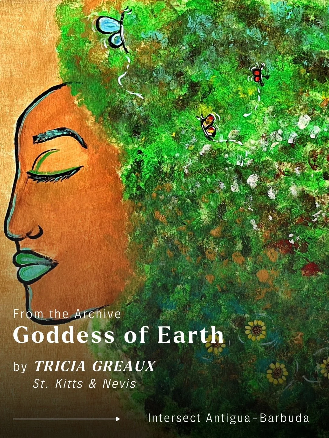 In belated commemoration of Earth Day, we&rsquo;d like to spotlight this verdant and vibrant piece &mdash; 𝐆𝐨𝐝𝐝𝐞𝐬𝐬 𝐨𝐟 𝐄𝐚𝐫𝐭𝐡 &mdash; by Tricia Greaux (@aktionpak_3c) 🌎🌿✨

🇰🇳🌱 Tricia Greaux is an environmental story teller &mdash; bo