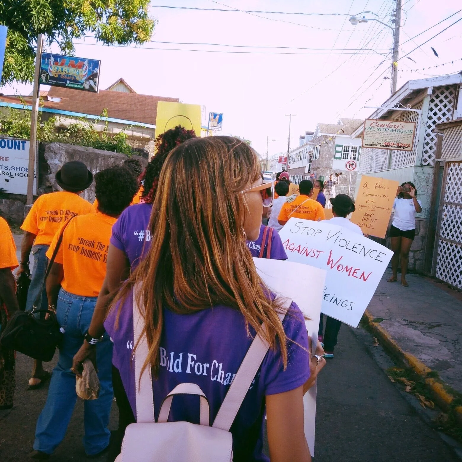 Sarah-Anne Gresham at a protest against gender-based violence in St. Kitts in 2017.