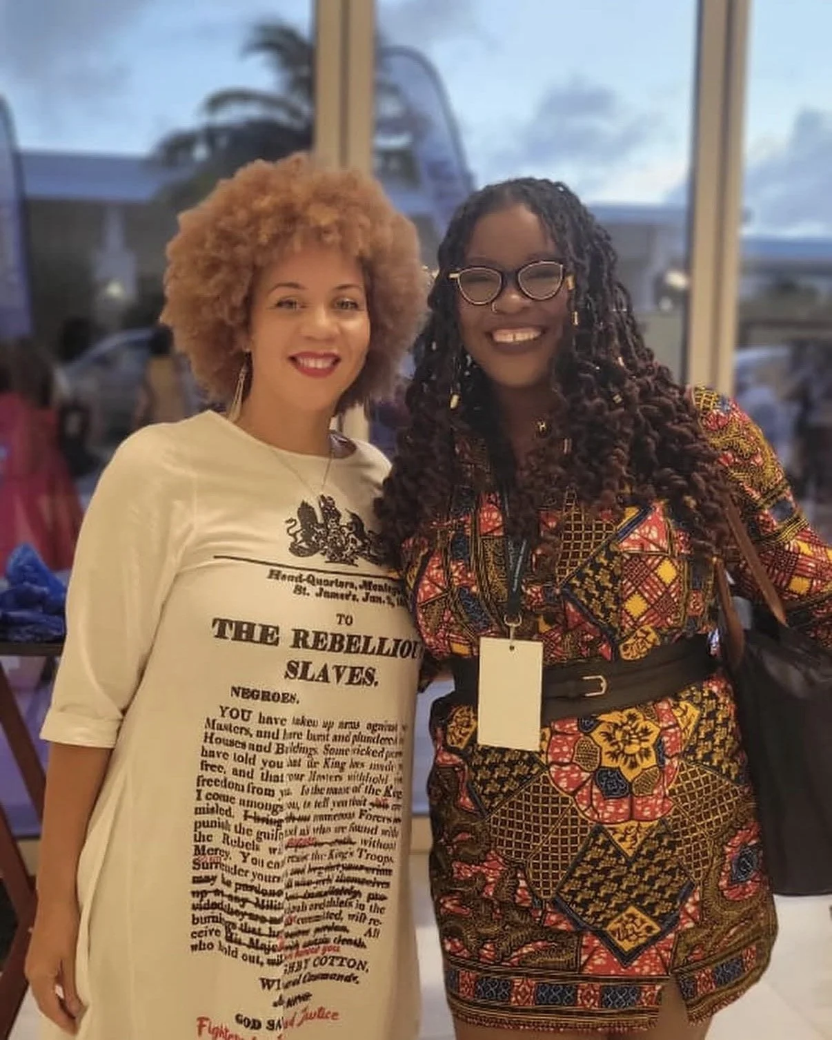 Nneka Nicholas posing with Fiona Compton from "Know Your Caribbean" at the 2024 Black Feminisms Forum in Barbados.