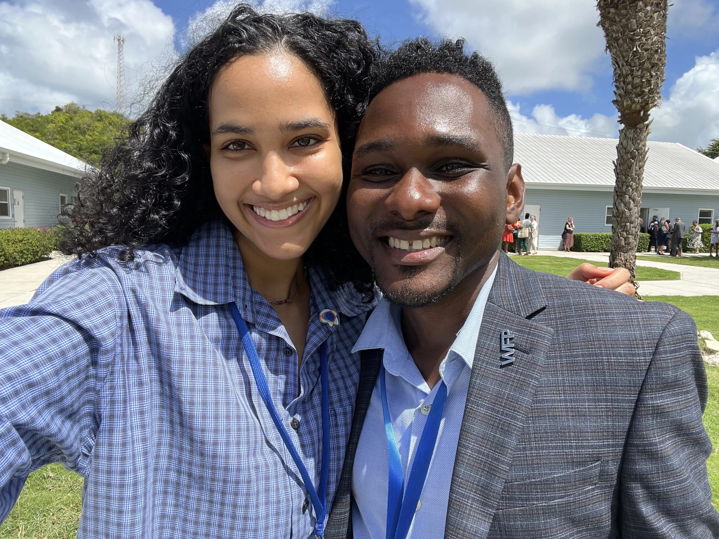 Intersect's resident artist, Lucia Murray (LEM) with former Intersect member, Javier Spencer, at the Small Island Developing States (SIDS) Conference in Antigua, 2024.